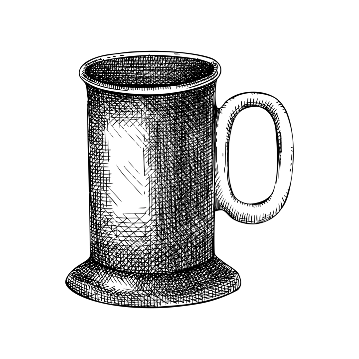 Mulled Wine mug sketch. Merry Christmas Menu design element. Hand drawn vector illustration. Christmas market hot drinks drawing. Winter Beverage sketch for menu, recipes, banner, packaging